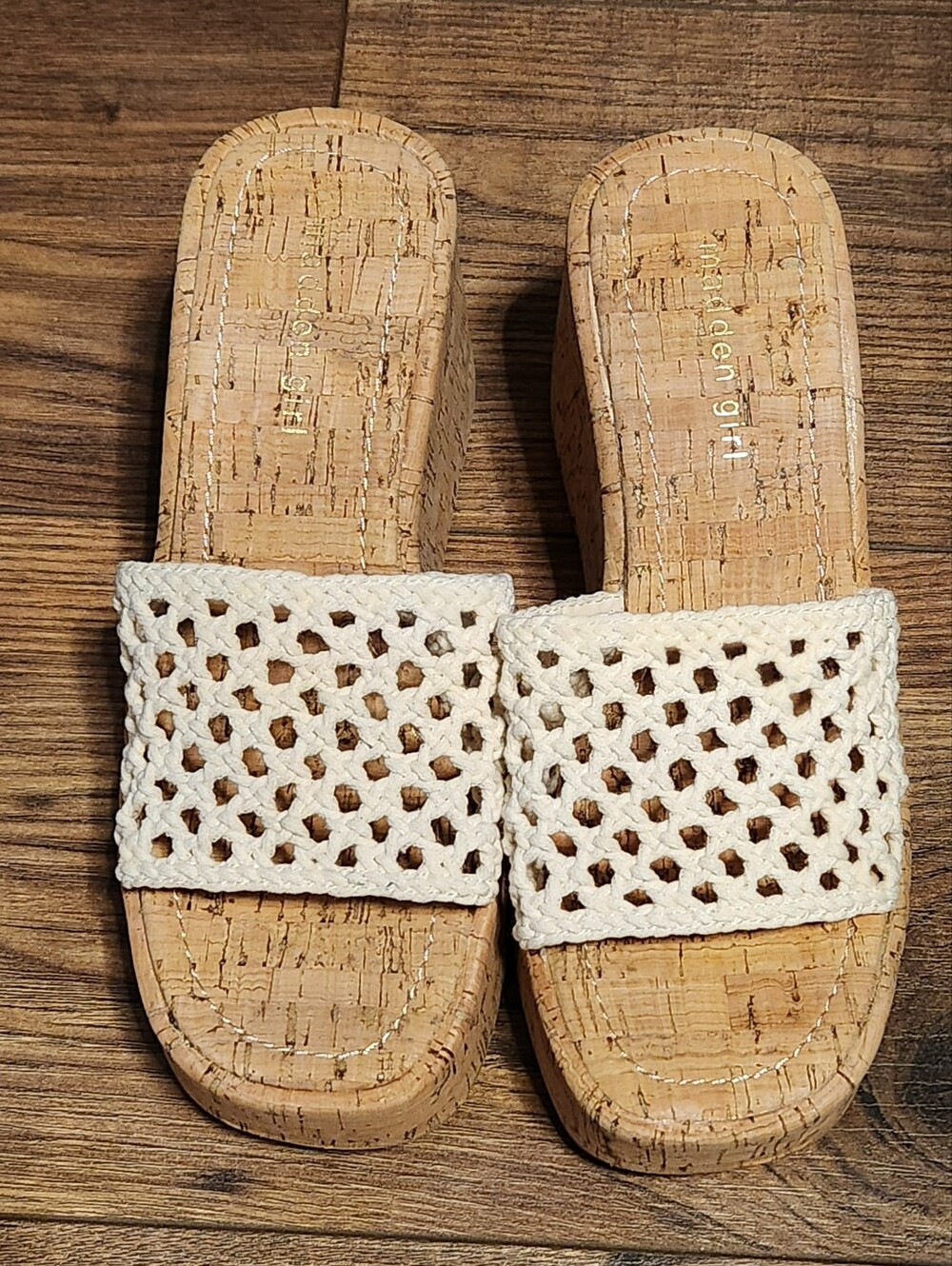 Madden Girl Cream Braided Cork Slide Mules